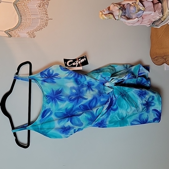 Vintage watercolor blue floral plus one piece swimsuit